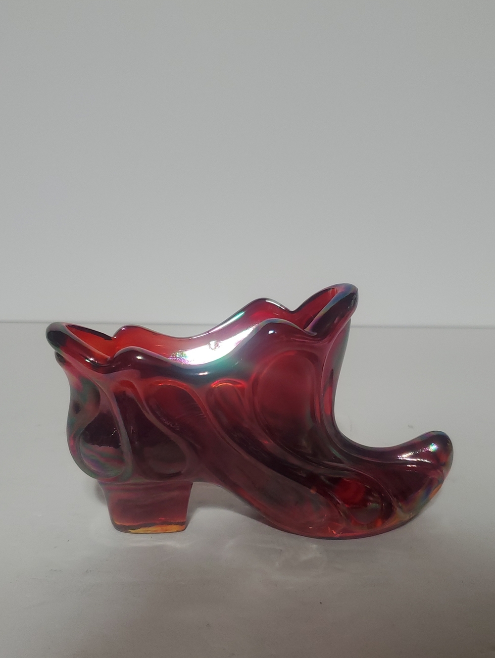 Vtg Fenton Red Iridescent Glass Shoe